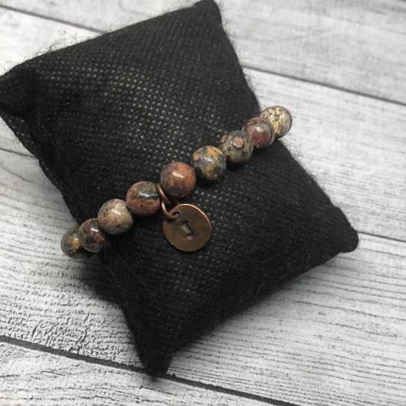 Artisan handmade natural stone bead initial letter J bracelet layering stackable - Picture 3 of 3